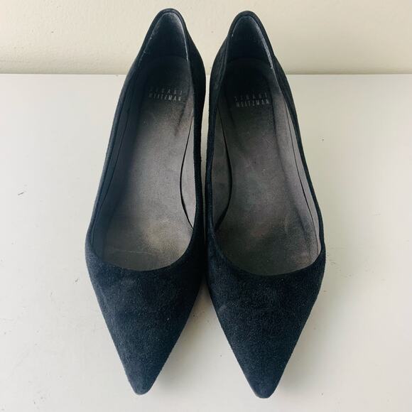 Stuart Weitzman Size 9 Poco Kitten Heel Suede Pumps Black Pionted Toe - Picture 3 of 12